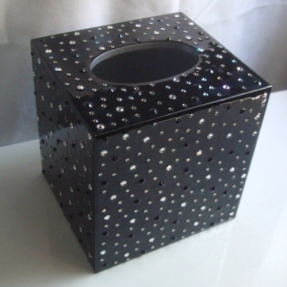 MIKE+ALLY NYC Crystal Ebony Black Boutique Tissue Box Cover - Picture 1 of 12